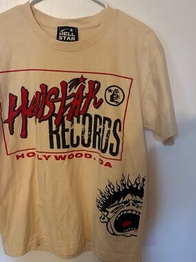 Hellstar Records Graphic Tee - Cream with Red & Black Prints